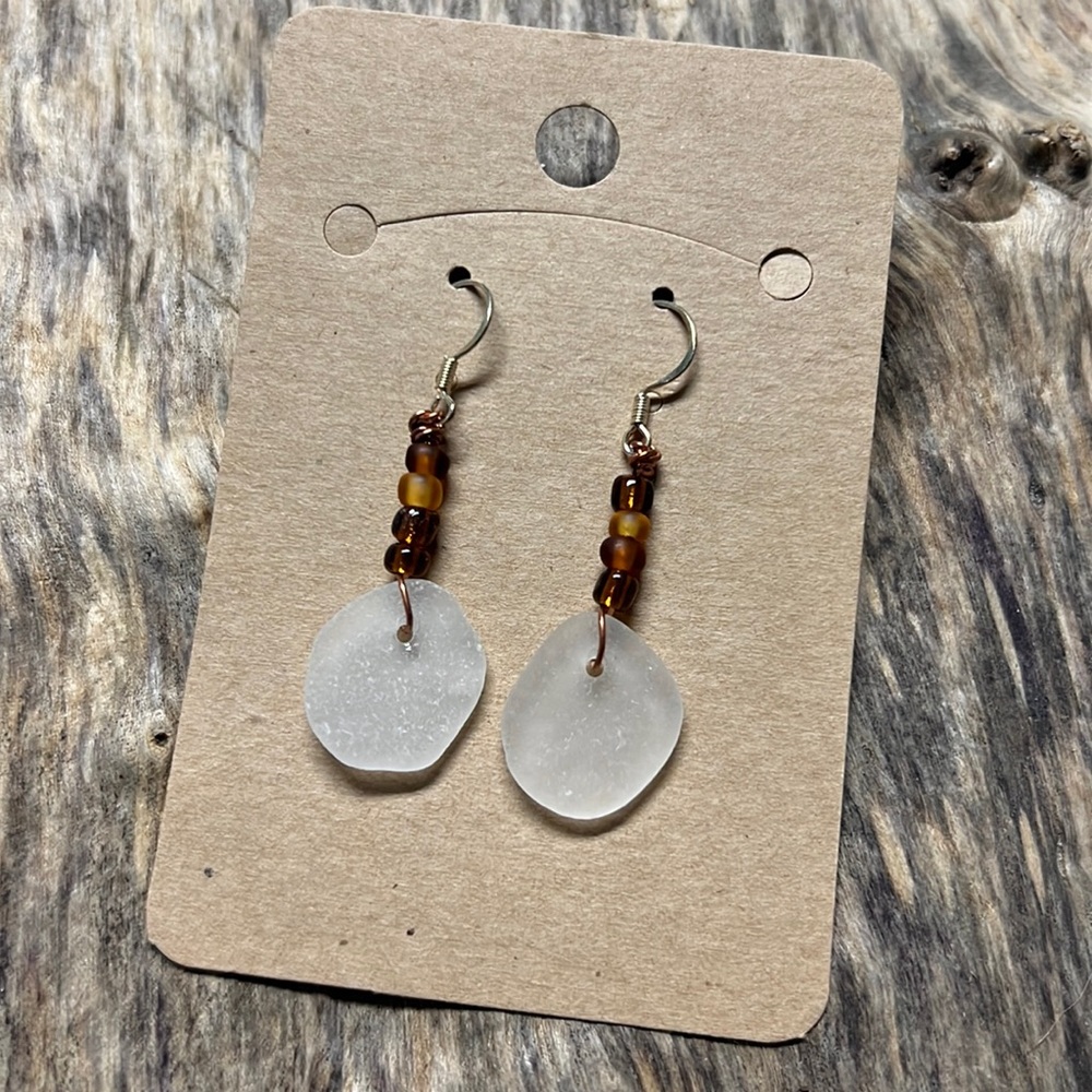 Genuine sea glass found on the shores of RI handmade into one of a kind earrings